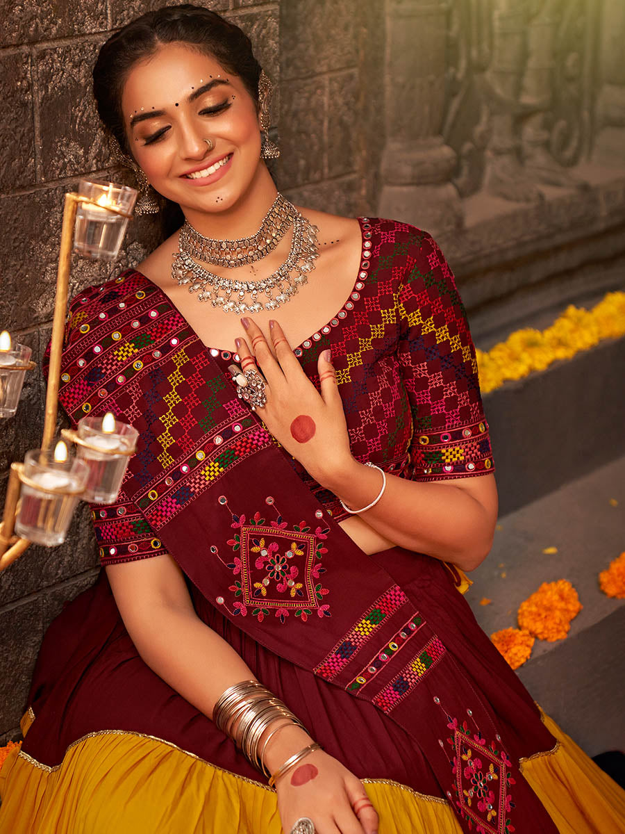 Myra Multicolour Rayon Embroidered Designer Navratri Special Lehenga - Distacart