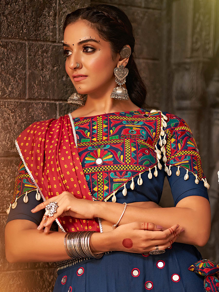 Myra Blue Viscose Rayon Embroidered Designer Navratri Special Lehenga - Distacart