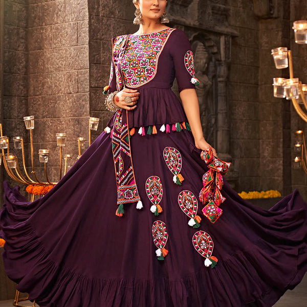 Myra Purple Viscose Rayon Embroidered Designer Navratri Special Lehenga - Distacart