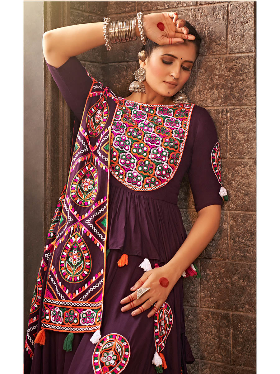 Myra Purple Viscose Rayon Embroidered Designer Navratri Special Lehenga - Distacart