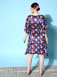 Thumbnail for Lyush Women Royal Blue Floral Velvet High Low Kaftan Dress - Distacart