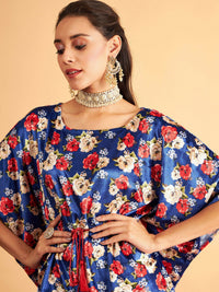 Thumbnail for Lyush Women Royal Blue Floral Velvet High Low Kaftan Dress - Distacart
