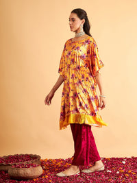 Thumbnail for Lyush Women Orange Floral Velvet High Low Kaftan Dress - Distacart