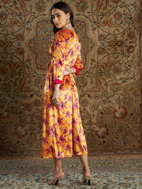 Thumbnail for Lyush Women's Orange Floral Velvet Printed Anarkali Dress - Distacart