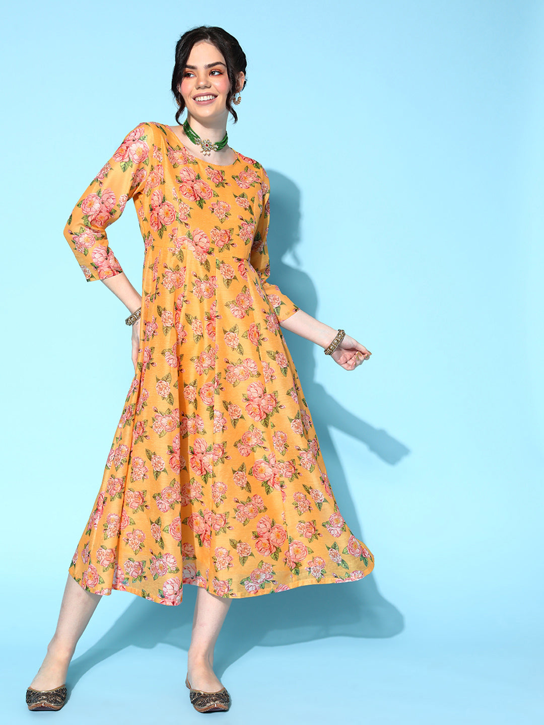Lyush Women's Yellow Floral Anarkali Maxi Dress - Distacart