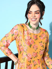 Thumbnail for Lyush Women's Yellow Floral Anarkali Maxi Dress - Distacart