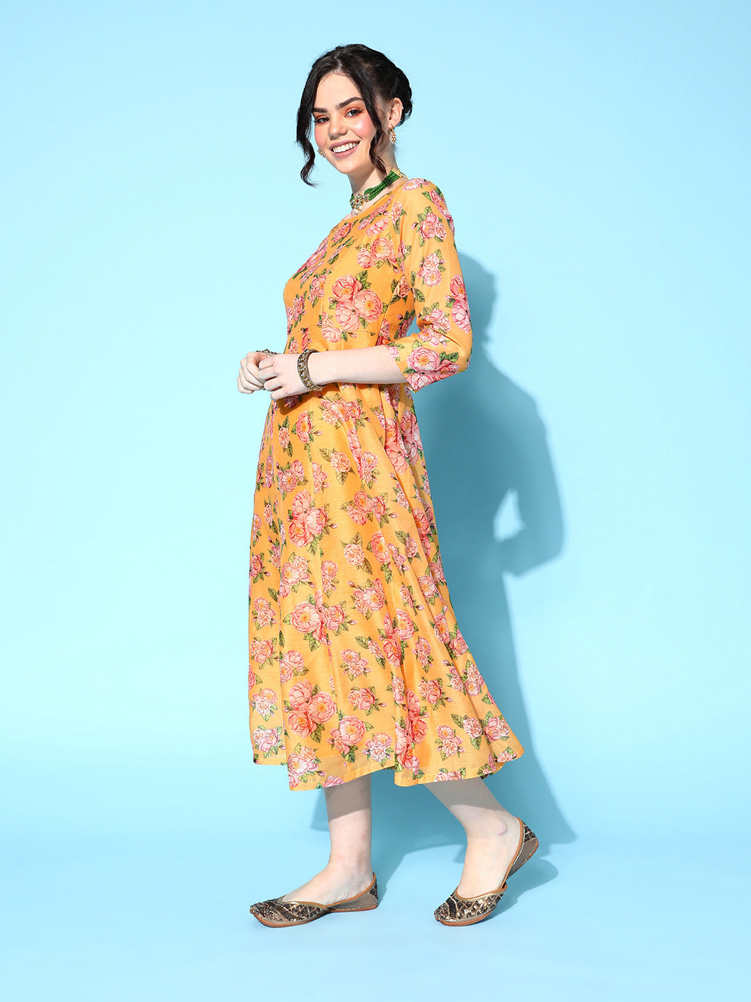 Lyush Women's Yellow Floral Anarkali Maxi Dress - Distacart