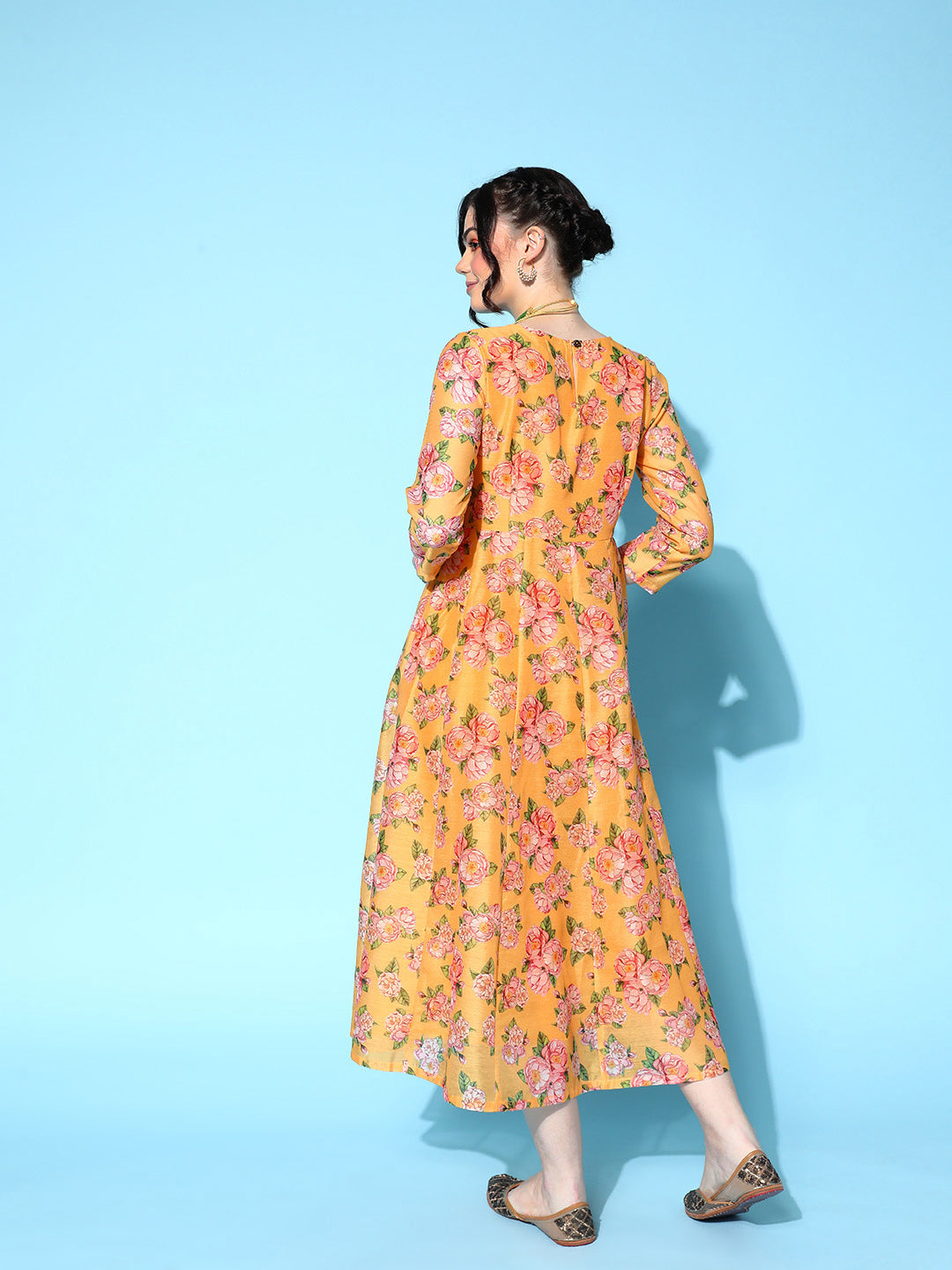 Lyush Women's Yellow Floral Anarkali Maxi Dress - Distacart