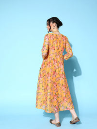 Thumbnail for Lyush Women's Yellow Floral Anarkali Maxi Dress - Distacart
