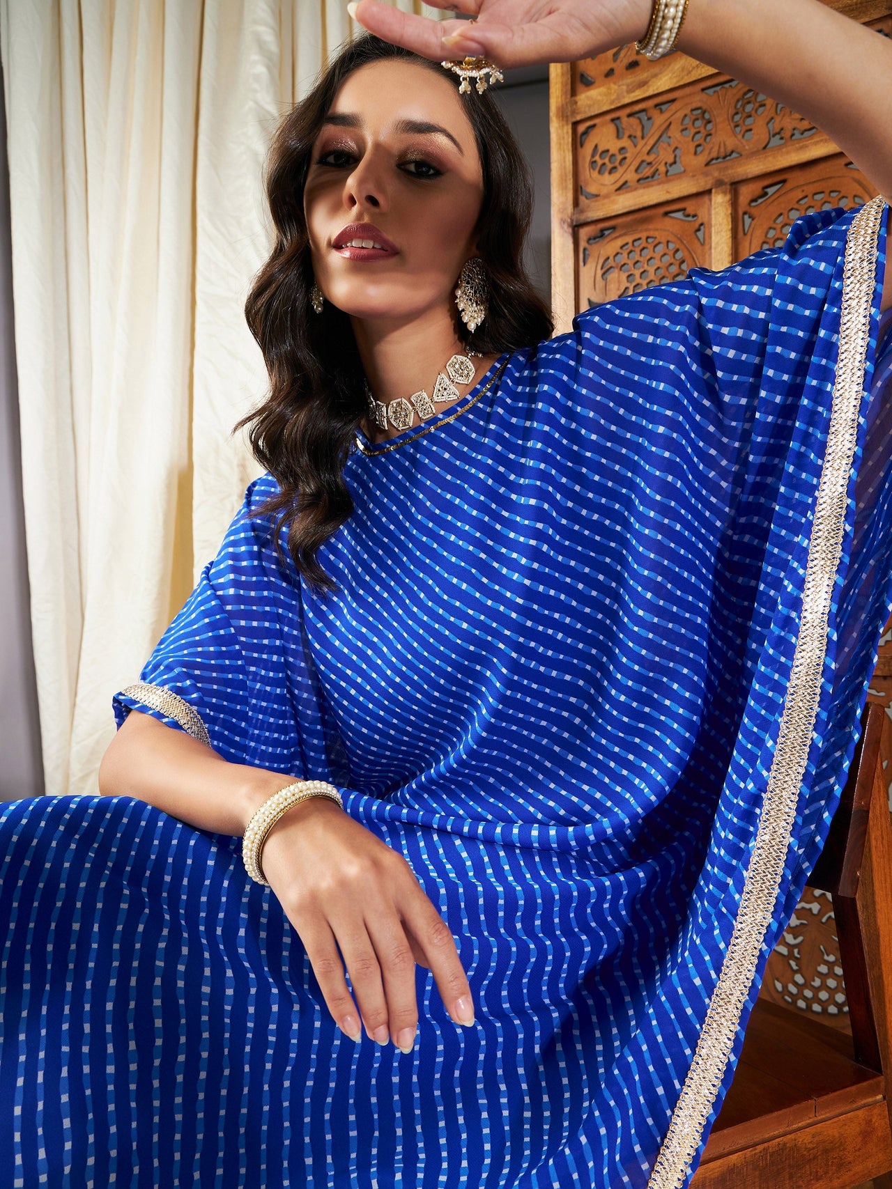 Lyush Women Blue Lehariya Kaftan With Slip - Distacart