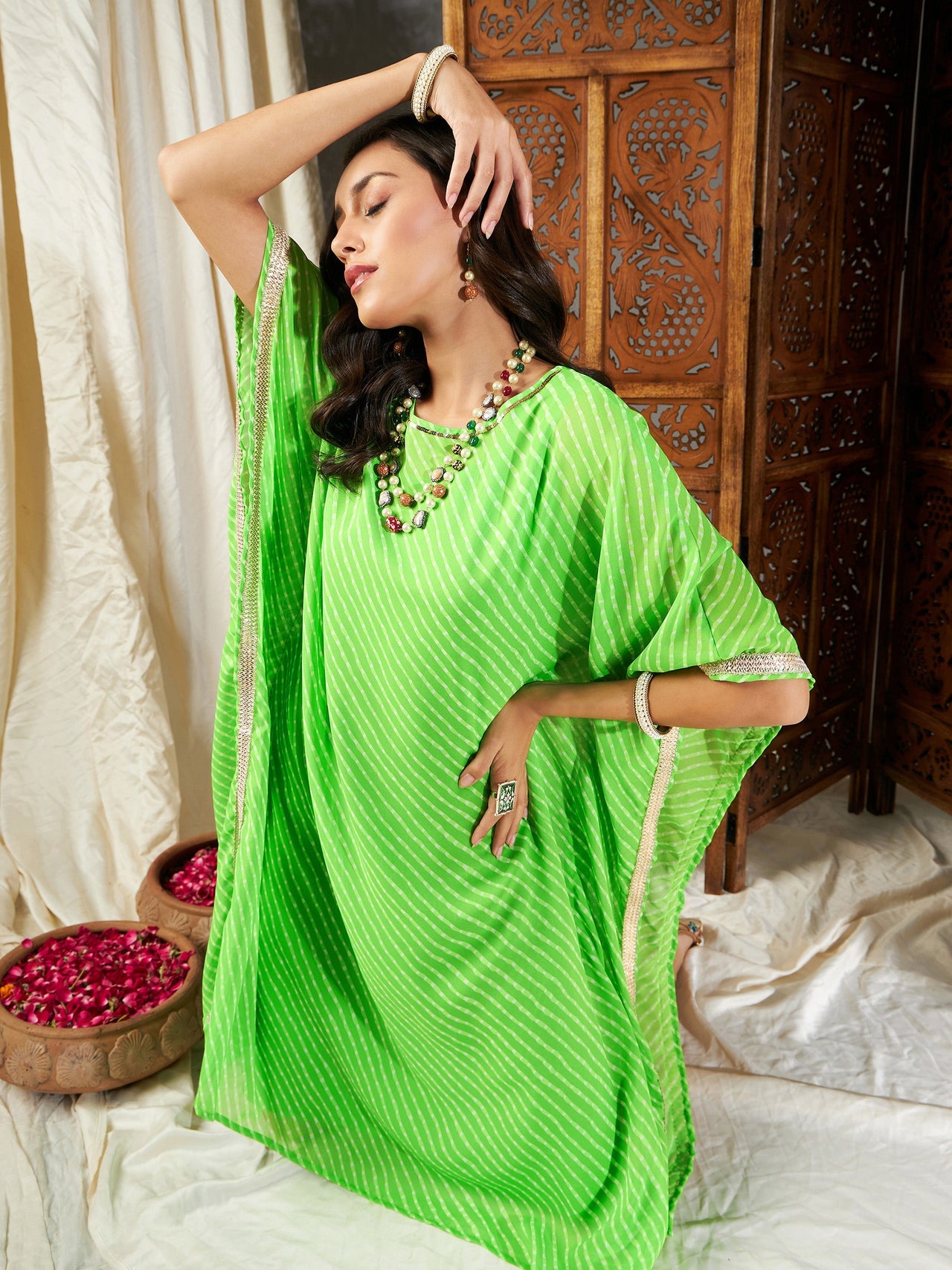 Lyush Women Green Lehariya Kaftan With Slip - Distacart