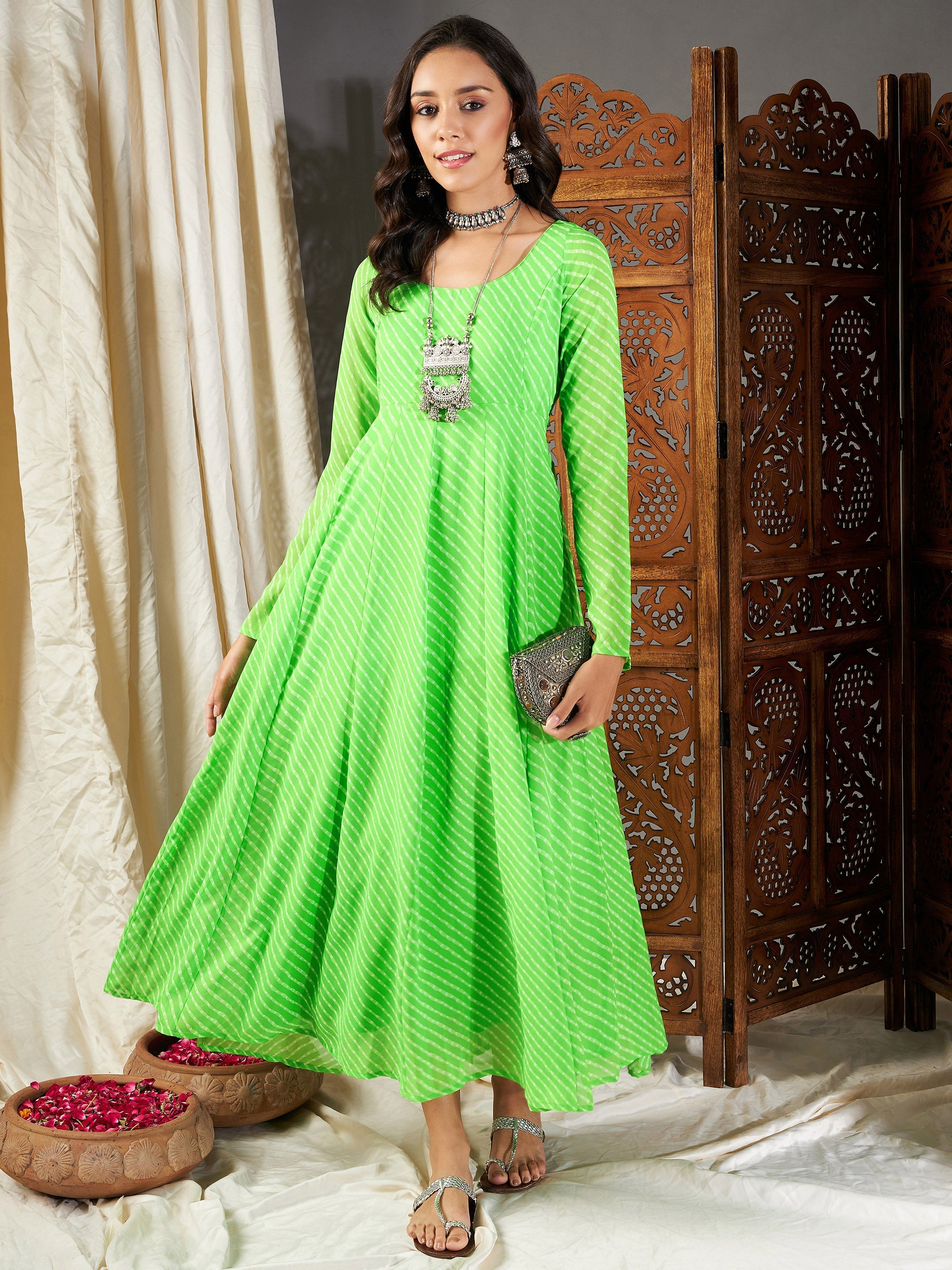 Green Designer Anarkali Suit Online at Best Price - Rutbaa