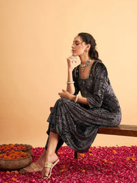 Thumbnail for Lyush Women Grey Velvet Embroidered Anarkali Dress - Distacart