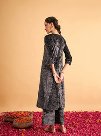 Thumbnail for Lyush Women Grey Velvet Embroidered Anarkali Dress - Distacart
