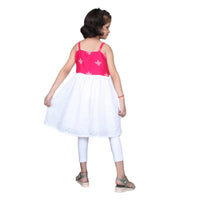 Thumbnail for Akarshan Pure Cotton Frock Style Kurti With Leggings Set - Pink And White - Distacart
