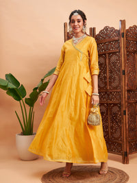 Thumbnail for Lyush Women Yellow Chanderi Embroidered Wrap Anarkali Kurta - Distacart