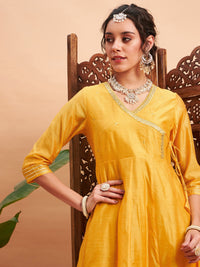 Thumbnail for Lyush Women Yellow Chanderi Embroidered Wrap Anarkali Kurta - Distacart