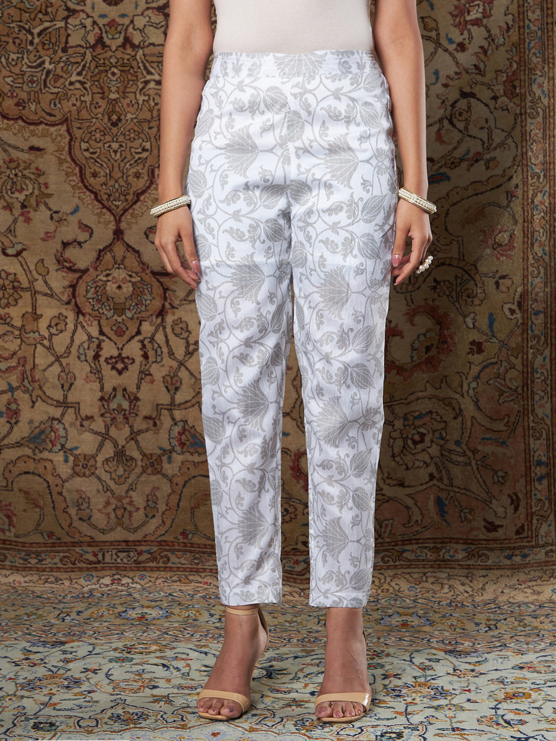 Buy Cream White Ankle Women Check Pant Brocade Silk for Best Price,  Reviews, Free Shipping