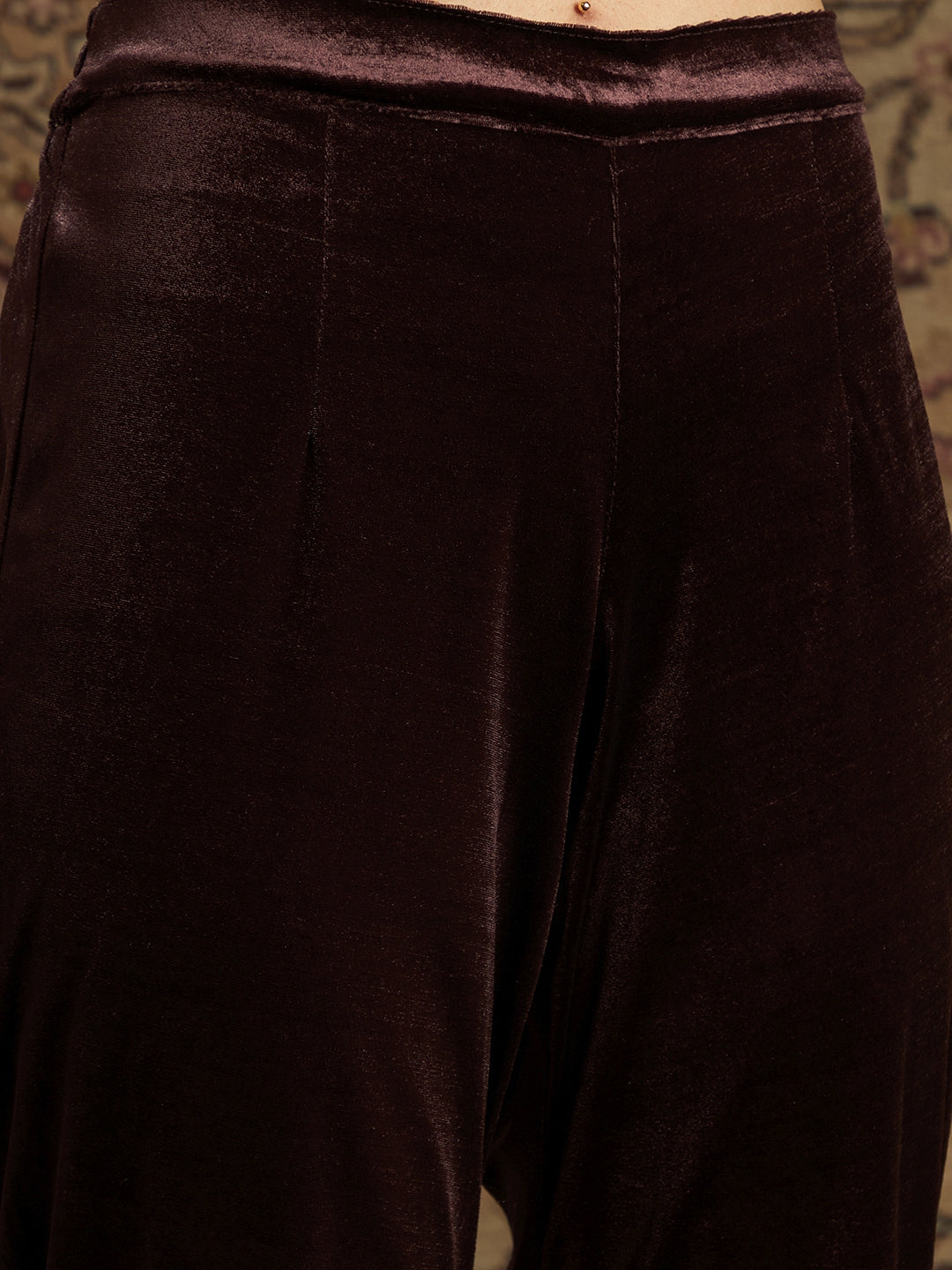 Lyush Women's Brown Zari Velvet Straight Kurta Set With Waistcoat - Distacart