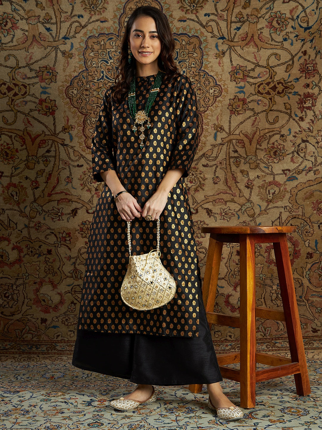 Buy Her Clothing Solid Rayon Kurti and Palazzo Set | Boat Neck | 3/4  sleeves | Palazzo with Pocket | (Black) at Amazon.in