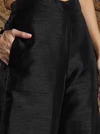 Thumbnail for Lyush Women's Black Floral Brocade Kurta With Palazzo Pants - Distacart