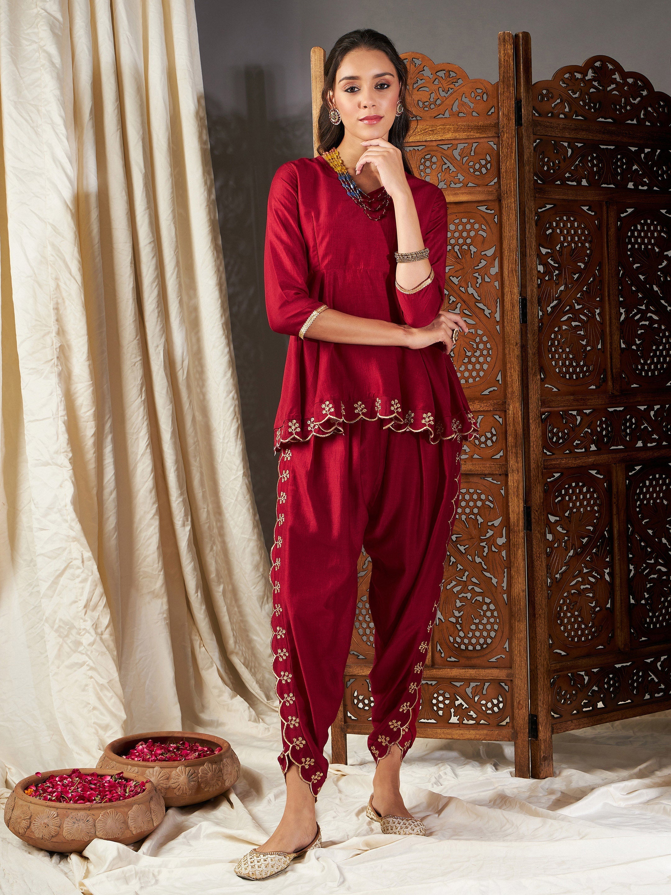 Buy G.I. Women/Girls Cotton/Rayon Full Length Lace Loose Fit Border Dhoti  Pant/Salwar/Patiala Combo Pack of 2 (28, Maroon and Cream) at Amazon.in