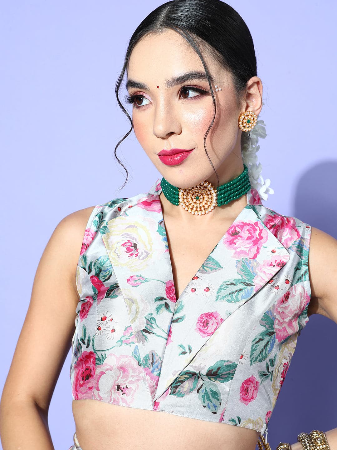 Buy Lyush Women's Grey Floral Notch Collar Crop Top Online at Best