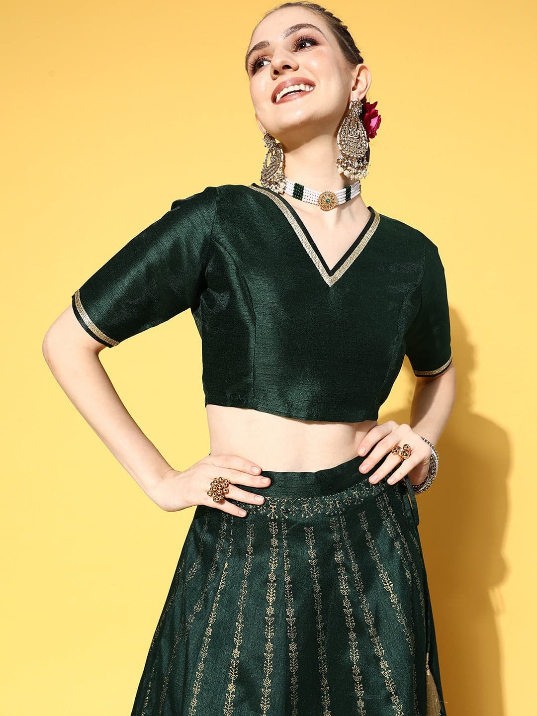 Buy Lyush Women's Emerald Green V Neck Crop Top Online at Best Price