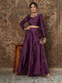 Thumbnail for Lyush Women's Purple Taffeta Jacquard Crop Top - Distacart