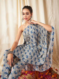 Thumbnail for Lyush Women Grey Floral One Shoulder Kaftan Top - Distacart