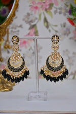 Thumbnail for Gold Plated Kundan & Pearl Dangle Women Black Meenakari Chandbali Earrings By House of Ree - Distacart