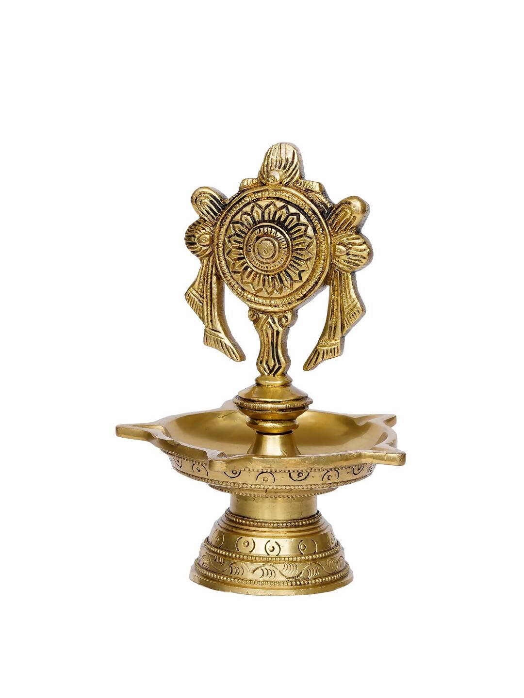 eCraftIndia Gold-Toned Chakra Handcrafted Brass Diya With 5 wicks - Distacart