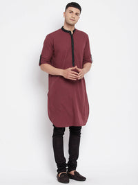 Thumbnail for Even Apparels Maroon Pure Cotton Men's Kurta With Contrast Collar And Placket - Distacart