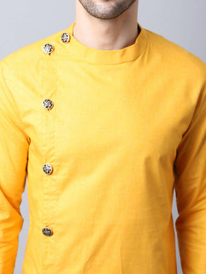 Even Apparels Yellow Pure Cotton Sherwani Kurta With Asymetrical Cut - Distacart