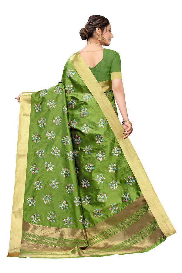Vamika Green Cotton Polyster Silk Weaving Saree (Kerala Cherry)
