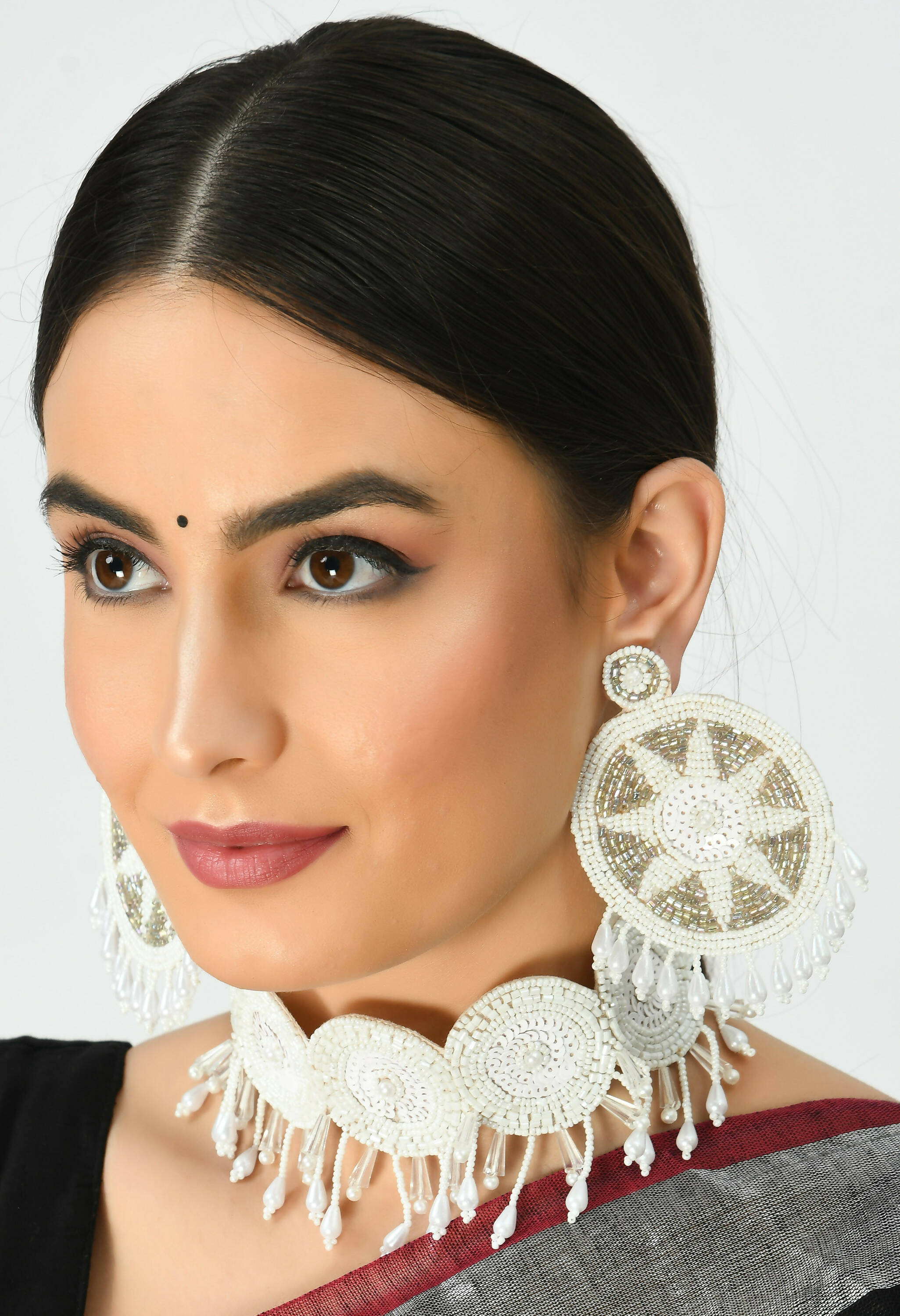 Mominos Fashion Johar Kamal Handicraft Off White/Golden Pearls Necklace with Earrings For Women - Distacart
