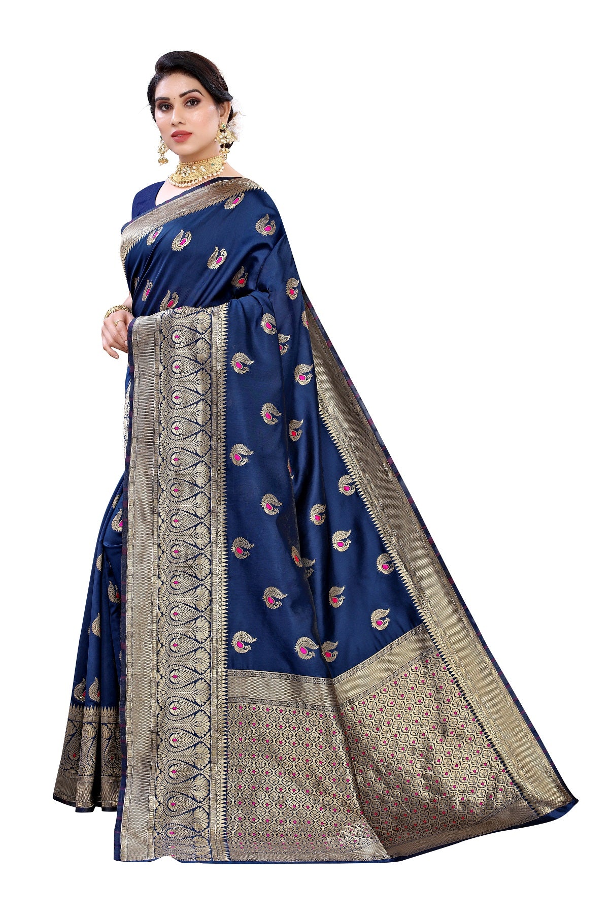 Vamika Blue Weaving Banarasi Jacquard Saree - Distacart