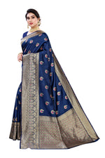 Thumbnail for Vamika Blue Weaving Banarasi Jacquard Saree - Distacart