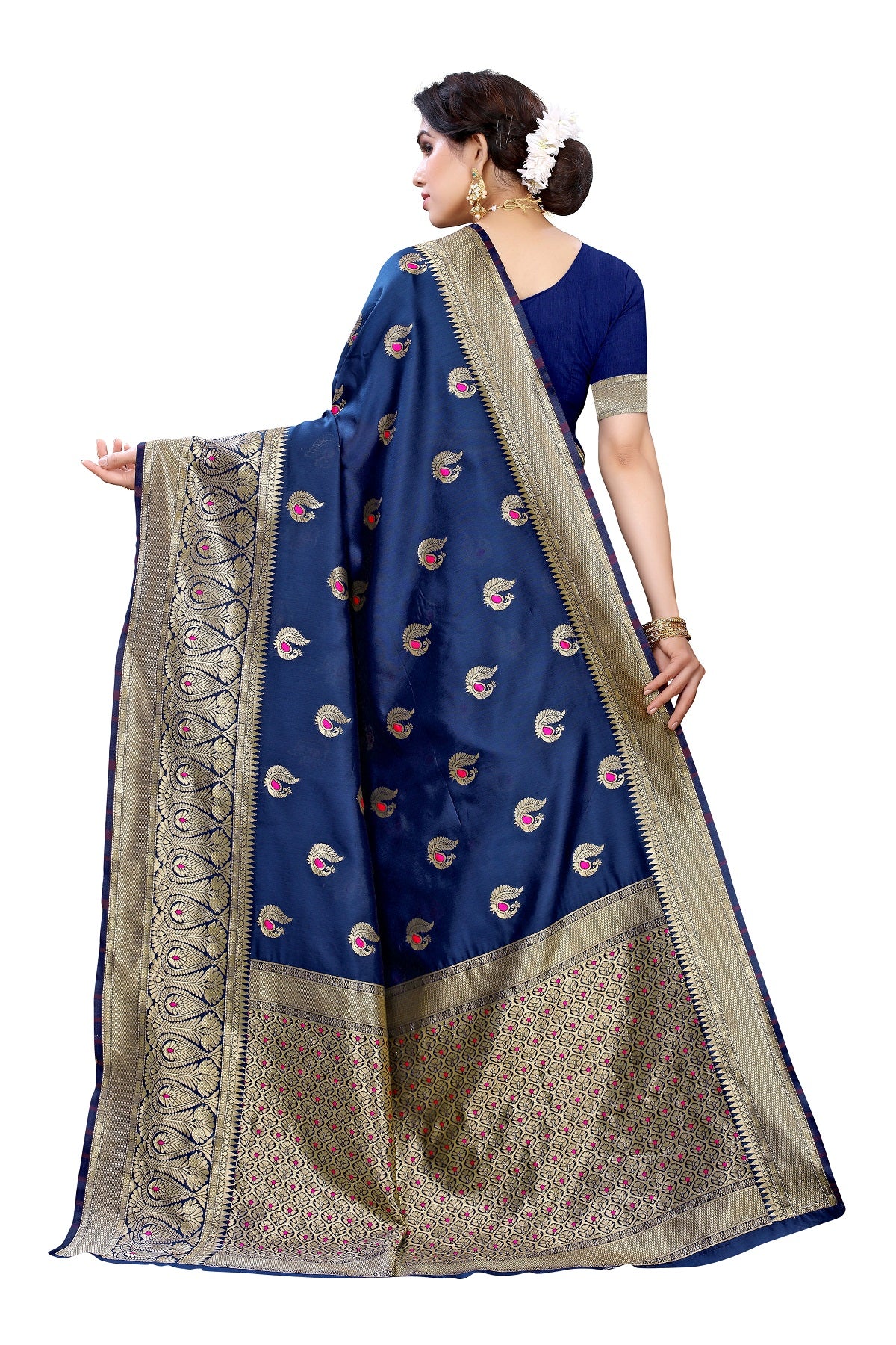 Vamika Blue Weaving Banarasi Jacquard Saree - Distacart