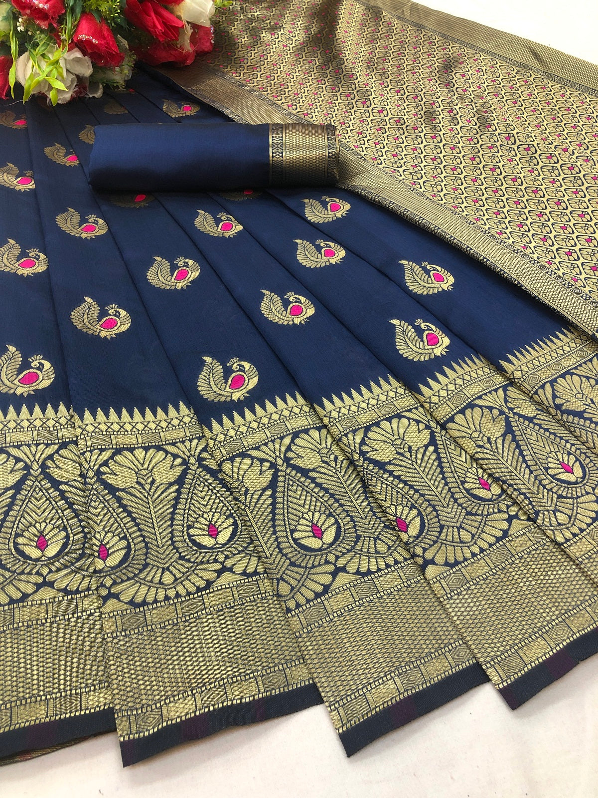 Vamika Blue Weaving Banarasi Jacquard Saree - Distacart