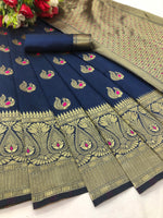 Thumbnail for Vamika Blue Weaving Banarasi Jacquard Saree - Distacart