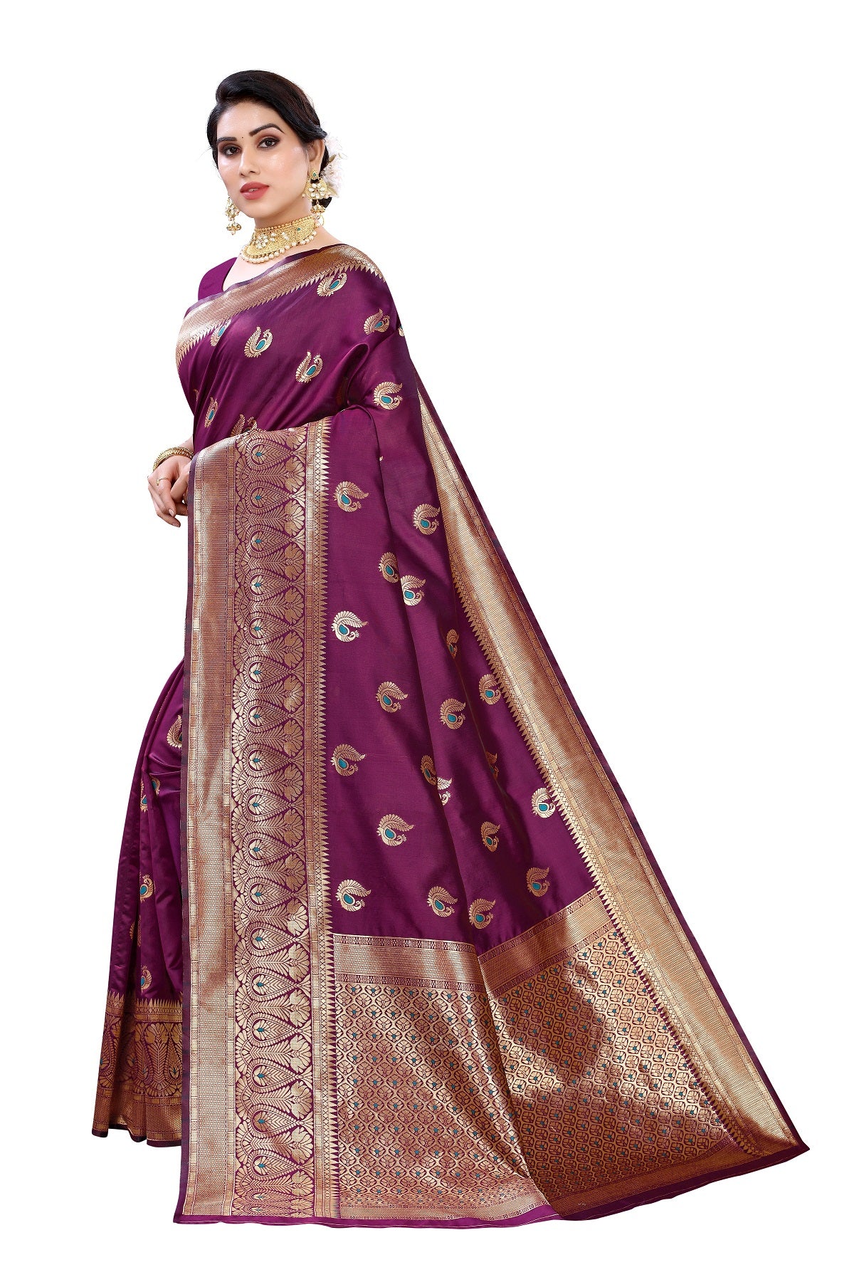 Vamika Purple Weaving Banarasi Jacquard Saree - Distacart