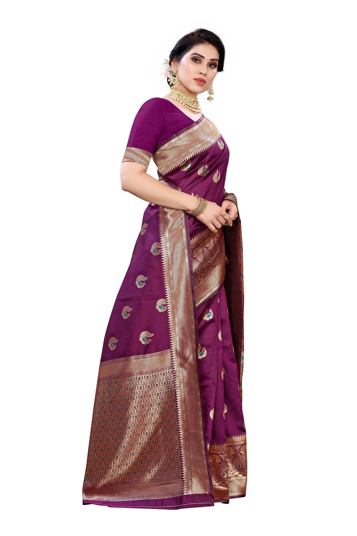 Vamika Purple Weaving Banarasi Jacquard Saree - Distacart