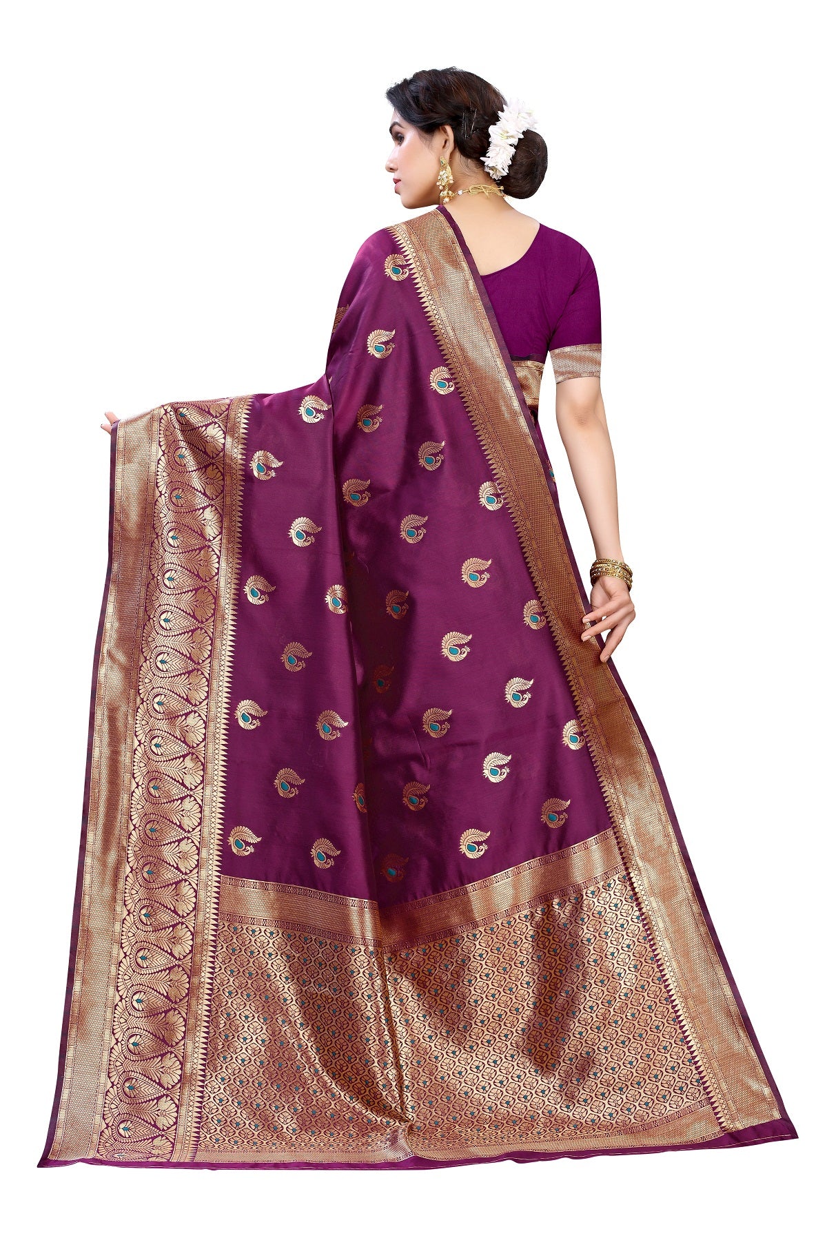 Vamika Purple Weaving Banarasi Jacquard Saree - Distacart