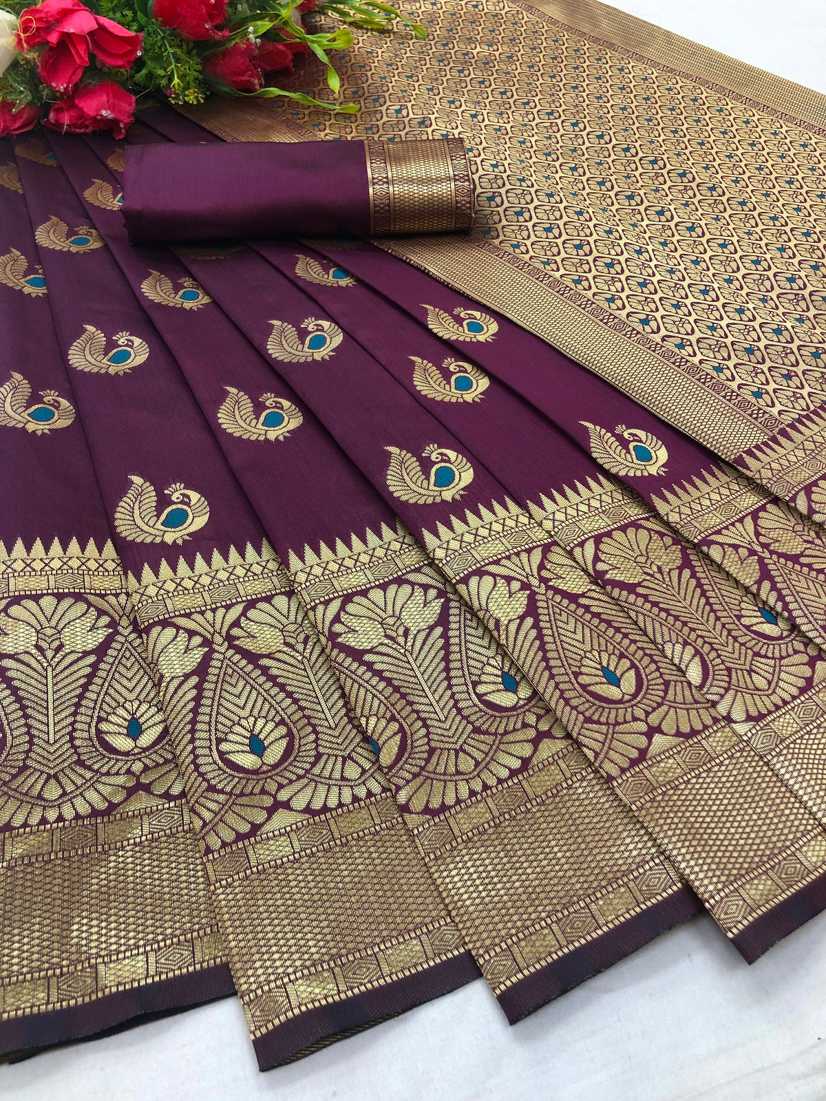 Vamika Purple Weaving Banarasi Jacquard Saree - Distacart
