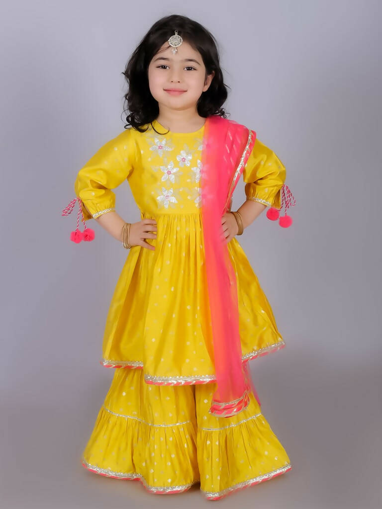 Lil Drama Ethnic Girls Yellow kurta with Sharara and Dupatta set - Distacart