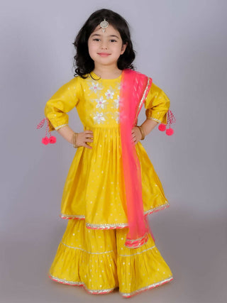 Lil Drama Ethnic Girls Yellow kurta with Sharara and Dupatta set - Distacart