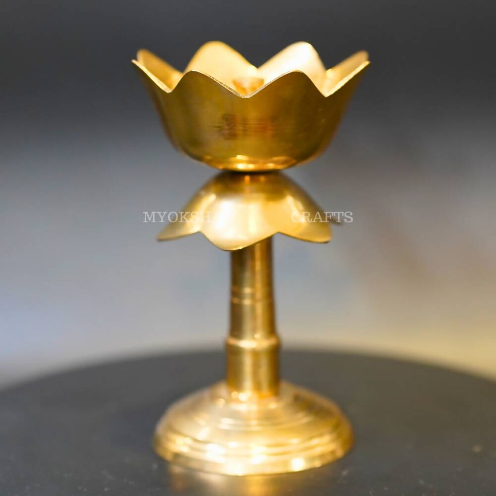 Brass Lotus Diya With Stand - Distacart