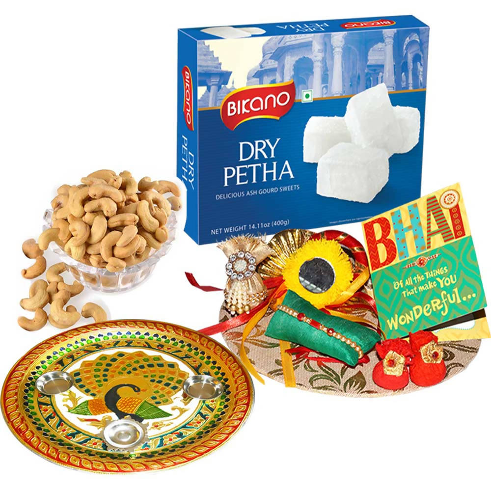 Bikano Dry Petha and Salted Kaju Rakhi Puja Thali Gifts - Distacart