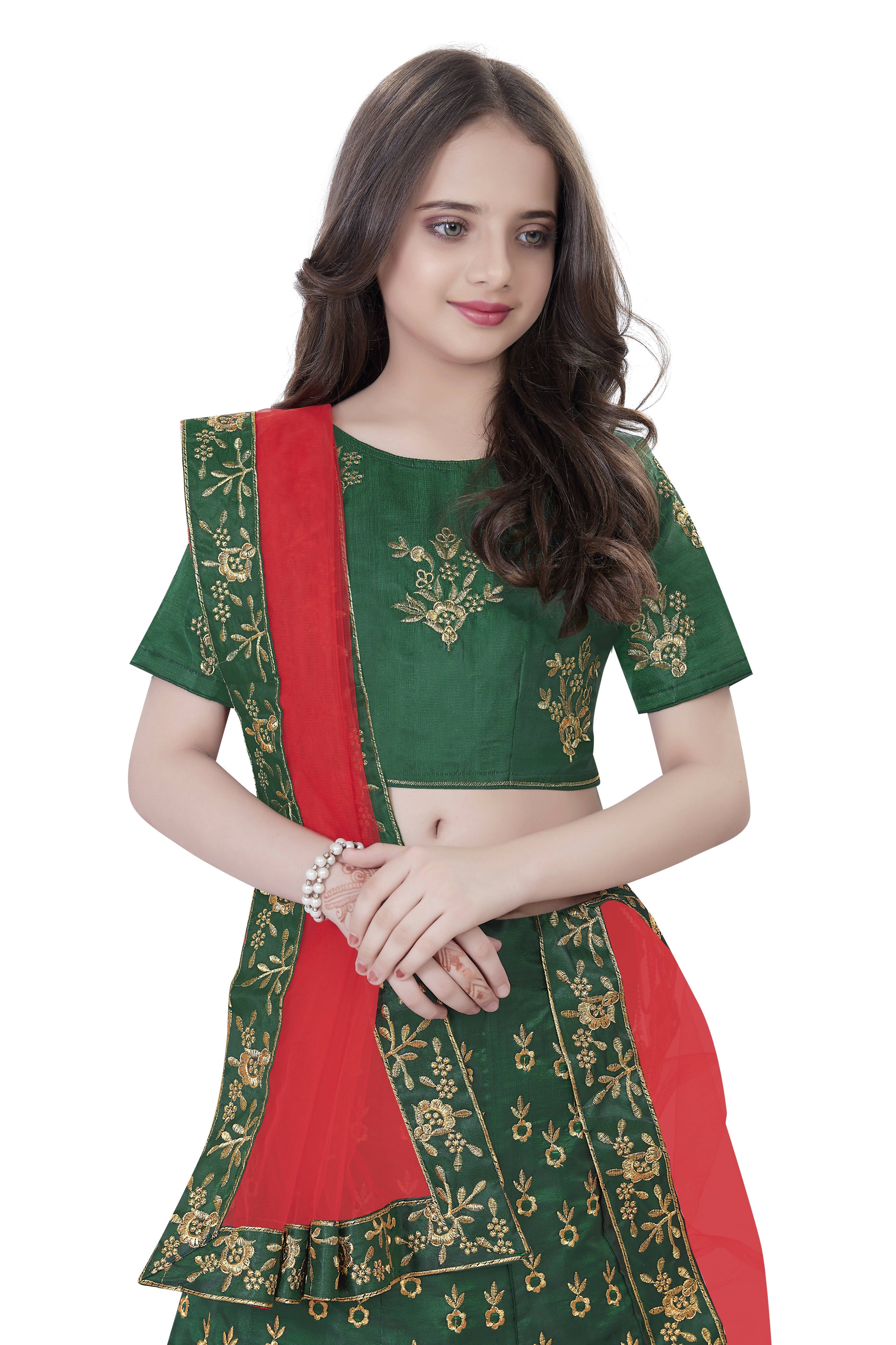 Dwiden Green Baby Doll Tafetta Sattin Semi-Stitched Girl's Lehenga Choli - Distacart